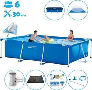 Intex-Schwimmbecken mit rechteckigem Rahmen – 300 x 200 x 75 cm – Blau – im Lieferumfang enthalten Abdeckung - Bodenplane - Filterpumpe für Schwimmbad - Solarmatte - Wartungspaket - Reinigungskit