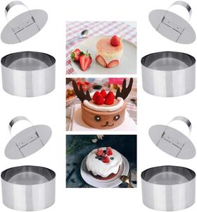 Speiseringe Edelstahl Dessertringe Kochringe, Kuchen Schimmel 4 Stück Set enthält 4 Ringe und 4 Lebensmittel Pressen