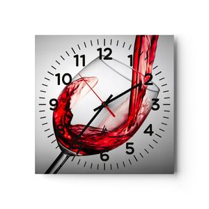 Wanduhr - Quadrat - Glasuhr - Trinken glas wein - 30x30cm - Schleichendes Uhrwerk - Lautlos - zum Aufhängen bereit - Dekoration Modern - Wanddekoration aus Glas - C4AC30x30-2258