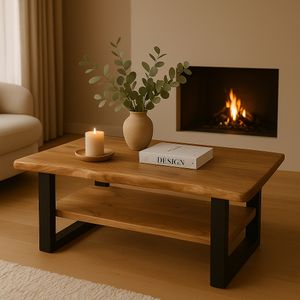 Couchtisch Baumkante 115 x 65 cm Akazie massiv + naturfarben schwarz PATRICK