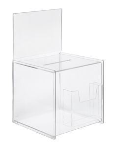 SIGEL VA152 Aktionsbox / Spendenbox / Losbox mit Zusatzfach und Einstecktafel für A5, Acryl, 21 x 21 x 36,8 cm