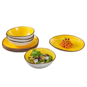 Kadum Potosi Sun 8-tlg. Tellerset | Kuchenteller Saladbowl Schale Teller Gelbes Geschirrset