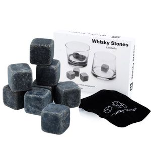 Intirilife Granit Whiskey Steine in STEIN GRAU – 9 Stück wiederverwendbare Granit Eiswürfel mit Aufbewahrungsbeutel perfekt geeignet für Whisky – Kühlsteine Kühlwürfel Whiskeysteine