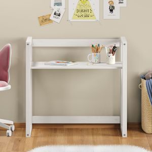 Kinderschreibtisch SUZA höhenverstellbar Massivholz weiß - Tischplatte in 4 Höhen verstellbar, ideal für kleine Räume, minimalistisches Design im Montessori-Stil