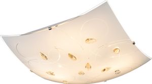 Globo Lighting Deckenleuchte Metall verchromt, Glas satiniert, K5 Kristalle amber, LxBxH: 400x400x100mm, exkl. 3x E27 ILLU 60W 230V