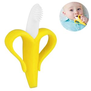 Bananen Zahnbürste und Beißring für Babys - 2 in 1 Erfindung zum Zähneputzen und zur Zahnungshilfe (gelb)
