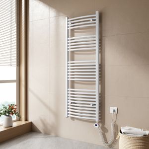 EMKE Elektryczny grzejnik łazienkowy z termostatem Zakrzywiony podgrzewacz do ręczników z elementem grzejnym Biały 1400 x 500 mm 600 W