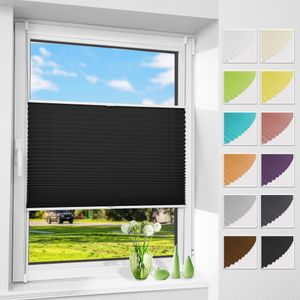Allesin Plissee ohne Bohren Klemmfix, Schwarz 95x130cm (BxH) , Easyfix lichtdurchlässig Sichtschutz Sonnenschutz, Jalousie Plisseerollo mit Klemmträger, Faltrollo für Fenster & Tür