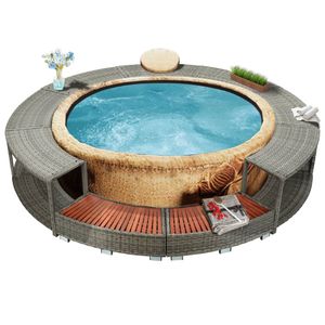 Whirlpool-Spa-Umrandung aus grauem Polyrattan, bequem und langlebig, 25–55 cm hoch