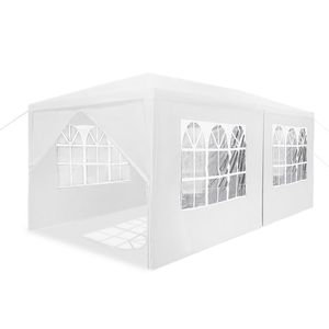 Sessamen-LP Pavillon Wasserdicht 3x6 m Gartenpavillon mit 6 Seitenwände Polyethylen Bierzelt Tür mit Reisverschluss für Garten Party, Weiß