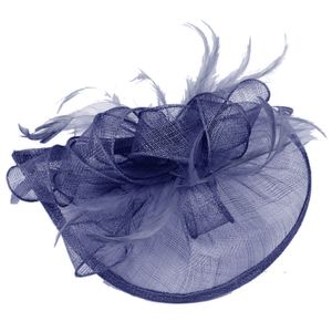 Rutschfester Metallclip, eleganter Fascinator-Hut, Blumen-Mesh-Bänder, Federn, Party-Kopfbedeckung, Haarschmuck, Marineblau