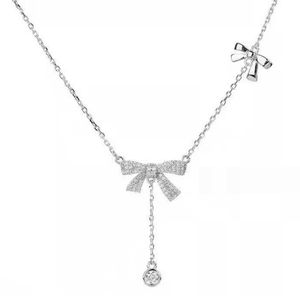 Damen-Halskette, Schleife, Quaste, Schmuck, koreanischer Stil, Zirkonia-Halskette für Bankett-Silber