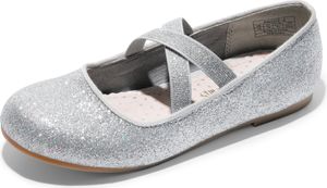 DREAM PAIRS Mädchen Mary Jane Strap Flache Schuhe Ballerinas Prinzessin Schuhe Flache Schulschuhe,Size 33.5,Silber,Angie-2