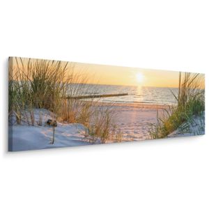 Muralo Panoramabild Canvas Sonnenuntergang am Strand Meer Dünen Landschaft 3D Br. 145 cm x Hö. 45 cm