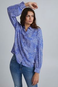 b.young BYJOSA Damen Langarmshirt Langarmbluse Bluse Hemdbluse Stehkragen mit Allover-Print aus 100% Viskose LENZING(TM) ECOVERO(TM)