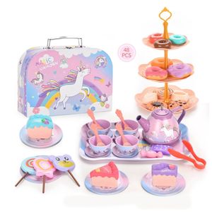 jinaishop 48-teiliges Teeservice Spielzeug für Mädchen, Teeparty Rollenspiel, Kinder Küchenspielzeug mit Tragekoffer Kinder Weihnachts Geschenk