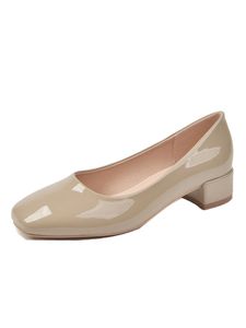 Damen Hohe Absätze Schuhe Dicke Einzelne Schuhe Mittlere Absätze Fette Füße Breite Große  Aprikose,Größe:EU 38