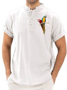 Männer Kurzarm Sommertimen Sport Vogelprint T -Shirts lässig Henley Neck Bluse,Farbe:Weiß,Größe:2xl
