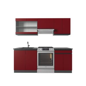 Vicco Küchenzeile R-Line, 200 cm J-Shape, Rot/Anthrazit