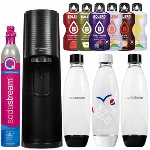 SodaStream Wassersprudler Terra Schwarz + 2 Schwarz Flaschen+1weiß Flasche