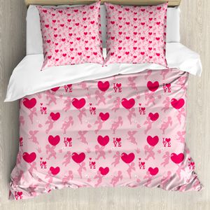 ABAKUHAUS Liebe Bettbezug, Silhouetten von Angel Heart, Milbensicher Allergiker geeignet mit Kissenbezügen, 200 cm x 200 cm - 80 x 80 cm, Rosa