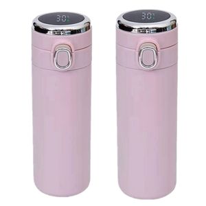 2x Edelstahl Isolierkanne 420ml Mini Thermosflasche Doppelwandig Thermosflasche Tasse Wärmeisolierte Thermoskanne für Kinder (Rosa)