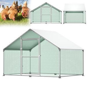 XMTECH 3x2x2m Chicken Coop Animal Enclosure Free-Roaming Pen with PE Shade Roof, Galvanized Steel Frame, Outdoor Fence Used for Chickens, Poultry Houses, Small Animals