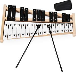 COSTWAY Xylophon 27 Noten Glockenspiel Handpercussion mit 2 Schlägeln & Tragetasche, Percussion Schlaginstrument Holzsockel und Metalltasten