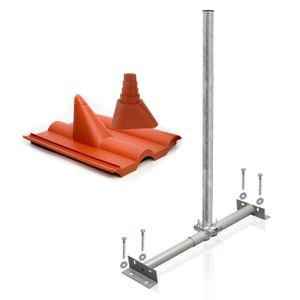 PremiumX Dachsparrenhalter Satellitenschüssel Montage Set Sparrenhalter 1m Mast 60mm Frankfurter SAT Ziegel Tülle rot