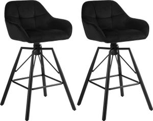 WOLTU Barhocker 2er Set, mit Lehne Fußstütze, drehbar, gepolstert, Samt Metall, Schwarz