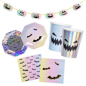 29-teiliges Halloween Pastel Creep Party-Set mit metallischen Effekt inkl. Teller, Becher, Servietten und Girlande