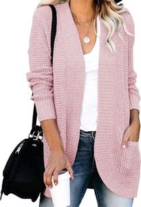 ASKSA Damen lässig Langarm Strickpullover lässigStrickjacke Casual Weicher, Pink L