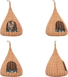 vidaXL Katzenhaus mit Kissen 40x60 cm Naturweide Tipi - Katzenhaus - Katzenhäuser - Katzenkorb - Katzenkörbe