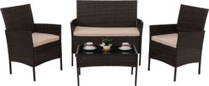Poly-Rattan Garten-Garnitur MCW-N98, Sitzgruppe Lounge-Set, Metall Glas Stoff/Textil (180g/m²)  braun, Kissen creme