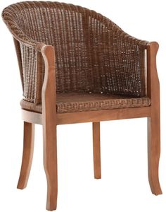 KRINES HOME Rattan-Sessel mit Holzbeinen, Sessel aus echtem Rattan - Rattanstuhl Club (Dunkelbraun)