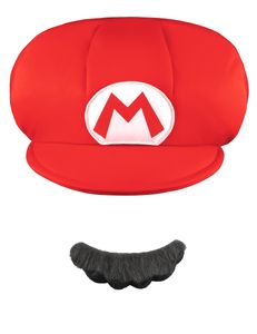 Mario Kinder-Set Mütze und Bart Super Mario Videospiel weiss-rot-schwarz