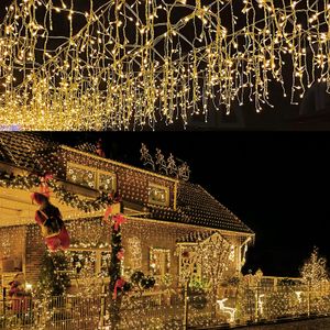 Yakimz 600 LED Eisregen Eiszapfen Deko Weihnachten Fenster Lichterkette Außen,Warmweiß