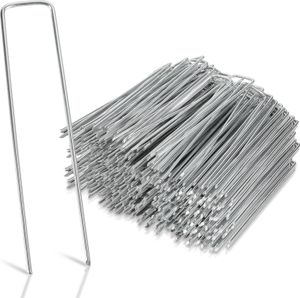 250 kusů kolíků Ø2,8 mm pozinkovaná ocel 150x25 mm, kotva do země, odolná proti korozi, zkosené konce, pro plevelné rouno, plot