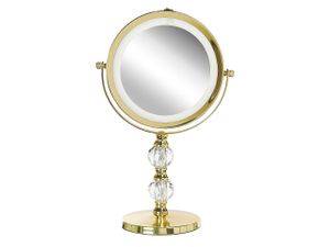 BELIANI Schminkspiegel Gold Eisen rund doppelseitig drehbar mit LED Licht Ständer 5-fach Vergrößerung Modern Kosmetikspiegel Tischspiegel