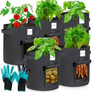 Pflanzsack 5X 35L aus Vliesstoff, Pflanztopf Pflanzensack für Kartoffeln,Tomaten, Blumen, Pflanzen, Gemüs,Pflanzen Tasche mit 1 Gartenhandschuhe