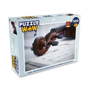 MuchoWow® Puzzle 500 Teile Geige in Großaufnahme auf Notenbüchern abgebildet - 500 Teile - Kinder - Selberbauen - Puzzlespiele