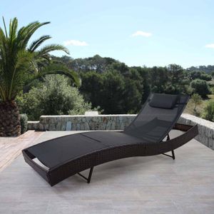 Sonnenliege Savannah, Relaxliege Gartenliege Liege, Poly-Rattan  braun-meliert, Bezug schwarz