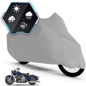 Motorrad Abdeckplane All Weather XL, 100% wasserdichte Outdoor Motorrad Plane, Motorrad Plane Ganz-Jahres-Schutz, Abdeckplane Motorrad, Motorrad Zubehör Plane silber 255x110x135 cm