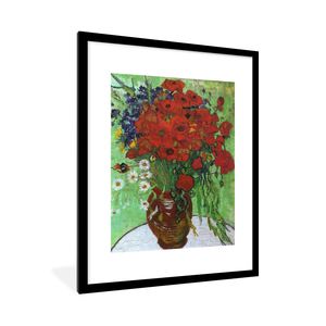 MuchoWow® Zarámovaný plagát Váza s červenými makmi a sedmokráskami - Vincent van Gogh 60x80 Nástenný plagátový rám Fotky