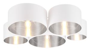 Deckenleuchte - Weiß - Silberfarben - Metall - Stoff - 5-flammig - B 90 cm
