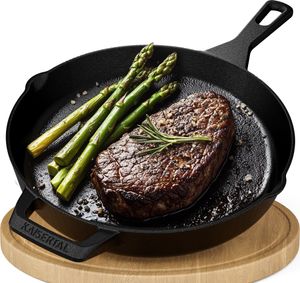 KAISERTAL® Gusseisenpfanne inkl. Reinigungsbürste - Induktionsgeeignet, Voreingebrannt und Backofengeeignet. Inkl. Rezeptbuch