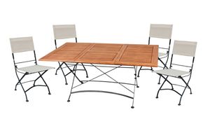 Garden Pleasure Tischgruppe TRIEST Set 7 Tisch 5-tlg. Stahl / Eukalyptus Grandis100% / Kunststoffgewebe 304900-6