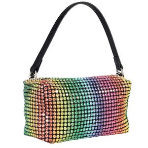 (Mehrfarbig) Abend Clutch Bag Crystal Strass Umhängetaschen für Frauen Bling Purse Mini Top Handle Handtasche Chain Mesh Clutch für Party