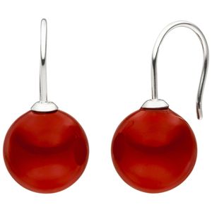 JOBO Ohrhänger 925 Silber 2 Muschelkern Perlen rot 12 mm Ohrringe Perlenohrringe JOBO Ohrhänger 925 Silber 2 Muschelkern Perlen rot 12 mm Ohrringe Perlenohrringe