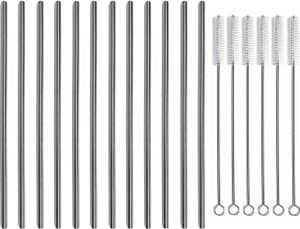 12er Set Edelstahl Strohhalm 22cm Inkl. Reinigungsbürste | Wiederverwendbare Trinkhalme | Umweltfreundliche Trinkröhrchen Cocktailhalm